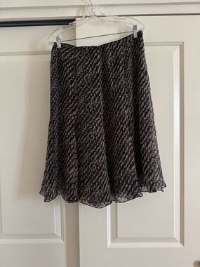 Sag Harbor Womens Skirt Black Gray Red Print Semi Sheer Ruffle Hem